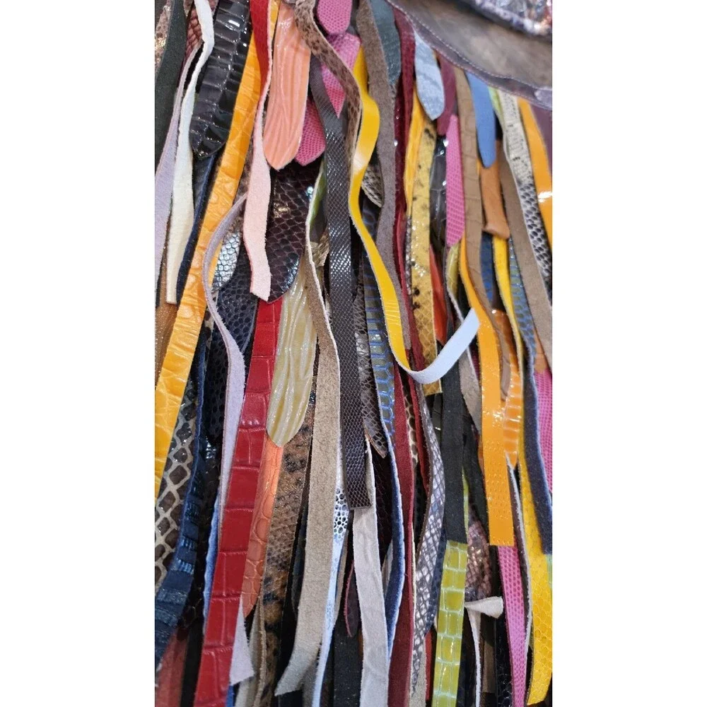 Multicolor Fringe Shoulder Bag Animal Print Zip Gold Hardware Women Leather - Picture 9 of 15